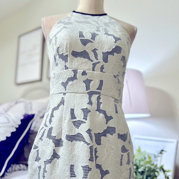 NWT Katherine Kelly “Mackenzie Dress” Ivory/Navy Exquisite Stitched Overlay Sz 2 - Picture 5 of 15